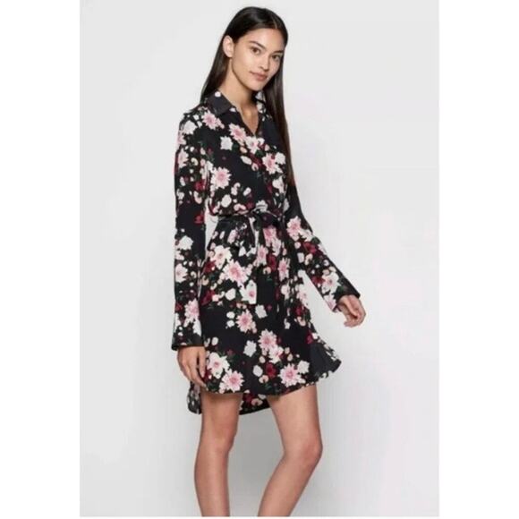 Equipment Dresses & Skirts - Equipment Femme Black&Pink Floral Clea Silk Button Front Shirt Dress Sz.M